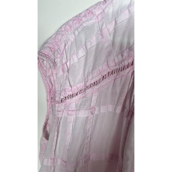 Pilcro Anthropologie Serena Surf Henley Pink Button Front Popover Blouse Medium - Picture 6 of 9